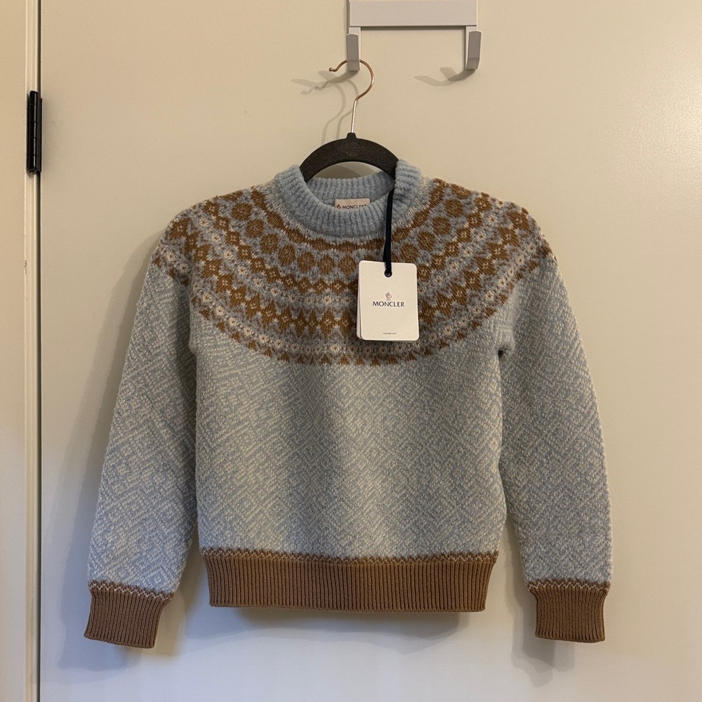 Moncler Light Blue & Brown Fair Isle Crewneck Sweater
